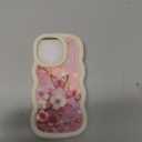 Compatible with iPhone 15 Pro Case for Women Girls, Curly Wavy Frame with Cute Pattern, Aesthetic Slim Soft Silicone TPU Bumper Shockproof Phone Case for iPhone 15 Pro - Cherry Butterfly