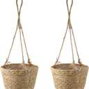 MY MIRONEY 2PCS Hanging Planter Basket Natural Seagrass Woven Plant Pot Hanger Hanging Plant Holder with Twine for Home Decor, Indoor & Outdoor Use, 8.11" x 4.96", Khaki