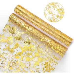 2 Pieces Gold Table Runner, 11"x108" Glitter Foil Metallic Thin Mesh Decor Rolls, Centerpieces Decorations for Party Wedding Christmas Thanksgiving Valentine