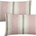 Pink Green Pillow Covers 12x20 Set of 2 Gray Grey Dot Print Striped Decorative Outdoor Lumbar Pillowcases Boho Rustic Farmhouse Decorative Rectangle Throw Cushion Case Decor for Couch Sofa Bed