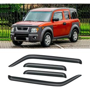 Window Visor for 2003-2011 Honda Element, Rain Guards Shields Vent Deflector Shade Wind Dark Smoke 2004 2005 2006 2007 2008 2009 2010 04 05 06 07 08 09 10, Tape-On, 4PCS