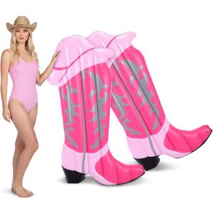 2 Pcs Pink Cowgirl Boot Pool Float Inflatable Pool Rafts 4.6 ft Tall Bachelorette Decor Singles Party Western Cowgirl Theme Decor Summer Lounge Raft Toys for Adults Bride