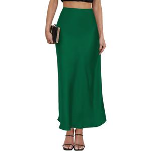 Women's Satin Maxi Skirt High Waisted Elastic Waistband Silk A-Line Casual Party Leopard Print Long Skirts for Women Size S