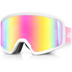 Ski/Snowboard Goggles for Men Women, OTG Snow Goggles Anti Fog 100% UV Protection Snowboarding Goggles (A01-white/Revo Red)