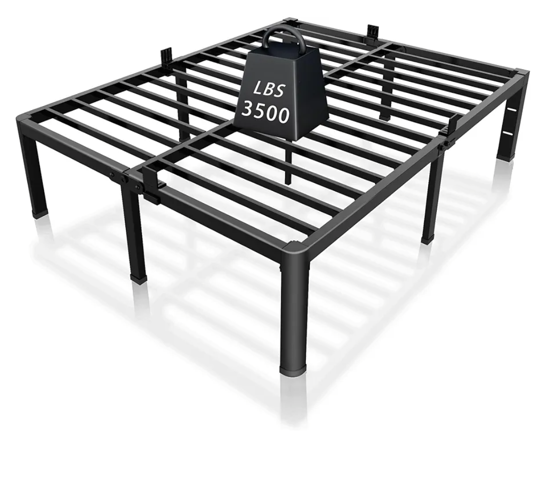 ROIL 14 inch Metal Queen Bed Frame with Rounded Corner and Headboard Hole Mattress Retainers 3500LBS Heavy Duty Steel Slats No Box Spring Needed Platform Noise-Free Easy Assembly