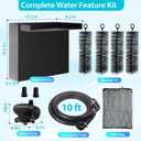 POPOSOAP 70W Solar Pond Waterfall Spillway Kit, 304 Stainless Steel Pondless Waterfall Box with 10FT Corrugated Tubing, 4 Pcs Filter Brushes, 580GPH Solar Powered Water Pump for Garden Ponds