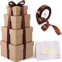 Marspark 4 Pcs Christmas Nesting Gift Boxes with Lids Stackable Square Nested Boxes Set with Ribbon Large to Small Size Prank Annoying Nested Gift Wrapping for Valentine Weddings Birthday (Kraft)