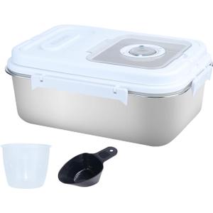 Airtight Stainless Steel Food Storage Container 15lb - Kitchen & Pantry Canister for Rice, Flour, Sugar, Baking Supplies with Measuring Cup & Spoon (Silver)