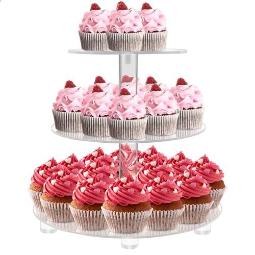 LoveDisplay Cupcake Stand, 3 Tier Cupcake Stand for 24 Cupcakes, Cupcake Tower Stand, Acrylic Cupcake Holder, Clear Dessert Stands for Party, Wedding, Birthday, Baby Shower