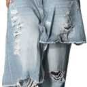 Womens Ripped Jeans Baggy High Waisted Straight Wide Leg Asymmetrical Patchwork Distressed Y2K Denim Pants (Medium, Light Blue)