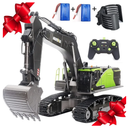 RC Excavator for Adults Huina 1593 Fully Functional 1:14 Toy 28 Channel Remote Control Truck Construction Vehicle Metal Bucket LED Lights Simulating Sounds 2 Batteries and Gripper 2026 Model