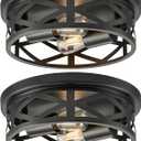 VONLUCE Flush Mount Ceiling Lights, 2-Light Hallway Ceiling Lighting Fixtures, 11 inch Farmhouse Metal Cage Ceiling Lights for Entryway Kitchen, Adjustable Lamp Holders, ETL, 2 pcs, Black