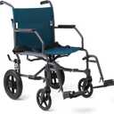 Medline Durable Folding Steel Transport Wheelchair with 12-Inch Wheels, 19-Inch Seat Width, Gray Frame, Microban, Teal Upholstery