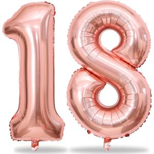 Rose Gold Number 18 Mylar Foil Balloons, 40 Inch Giant 18th Birthday Balloons for Girls, Rose Gold Number 1 & 8 Helium Balloon for Women 18th Anniversary Party Decorations Supplies