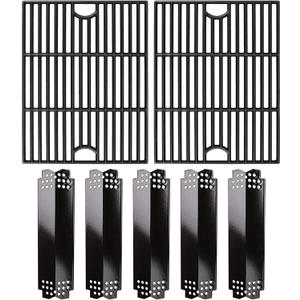 Hisencn Grill Parts for Home Depot Nexgrill 4 Burner 720-0830H, 5 Burner 720-0888N, 720-0888 Gas Grill Models, Porcelain Steel Heat Plate Flame Tamer, Cast Iron Grill Grates, 13 x 17