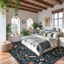 Lahome Insect Botanical Washable Black 8x10 Area Rugs for Living Room, Non Slip Rugs for Bedroom, Boho Indoor Throw Dining Room Rugs for Under Table Carpet for Home Office Playroom(Black,8x10)