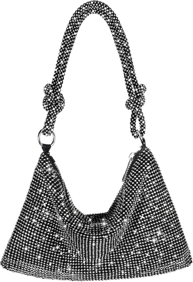 Rhinestone Purse Sparkly Evening bag Silver Clutch Purses for Women Evening, Cross Body Handbags for Party Prom Club Wedding (Black)