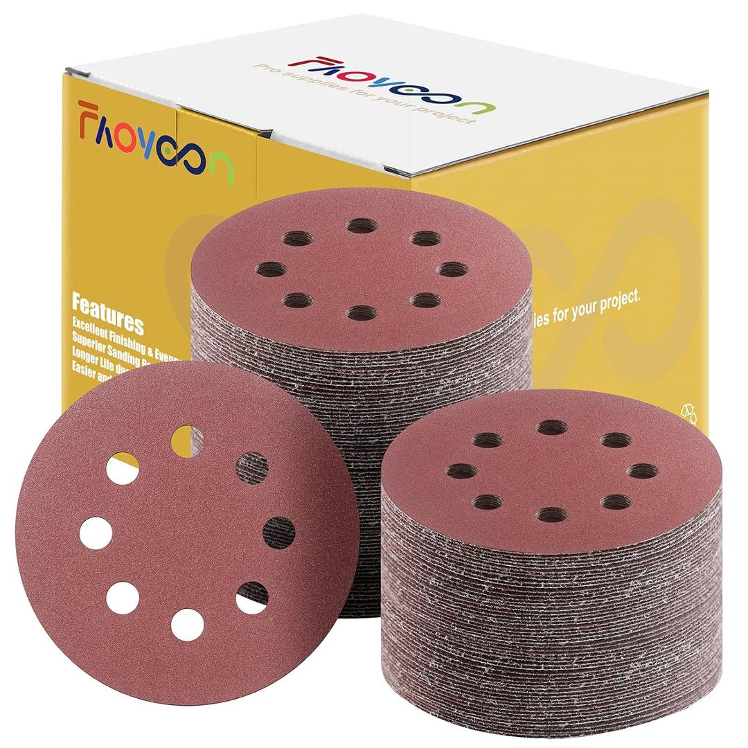 Sanding Disc 5 Inch 8 Hole, 100 Pcs Orbital Sanding Discs Hook and Loop, Sandpaper for Wood, 120 Grit Sand Paper for Random Orbital Sander