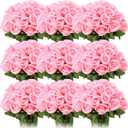 Jexine 100 Pieces Artificial Roses Flowers Bulk, Long Stem Realistic Fake Silk Roses Bouquet for Table Centerpiece Vases Wedding Party Kitchen Decor(Pink)