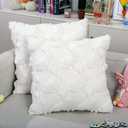 Easter Pillow Covers 18x18 inch Set of 2 Easter Pillows White Bunny Rabbit Soft Plush Faux Fur Jacquard Pillow Covers for Sofa Livingroom Couch Cushion Easter Decorations