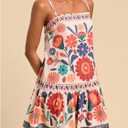RoseSeek Women's Floral Boho Flowy Mini Cami Dress Ruffle Hem Spaghetti Strap Vacation Tank Dresses (M)