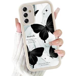 for Samsung Galaxy A15 5G Cute Phone Case 6.5", Aesthetic Creative Black Butterfly Marble Pattern Print Design Women Girly Case Camera Protective Cover Shockproof Silicone Soft Slim TPU Funda