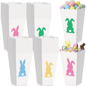 Mimorou 48 Pcs Spring Popcorn Boxes Pastel Colorful Treat Candy Snack Paper Cake Containers Bunny Rabbit Cookie Biscuits Gift Boxes Bulk Spring Party Supplies for Party Decorations