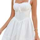 HTZMO Women Summer Casual Square Neck Mini Sundress Corset A Line Flowy Swing Cute Graduation Party Short Dress, M