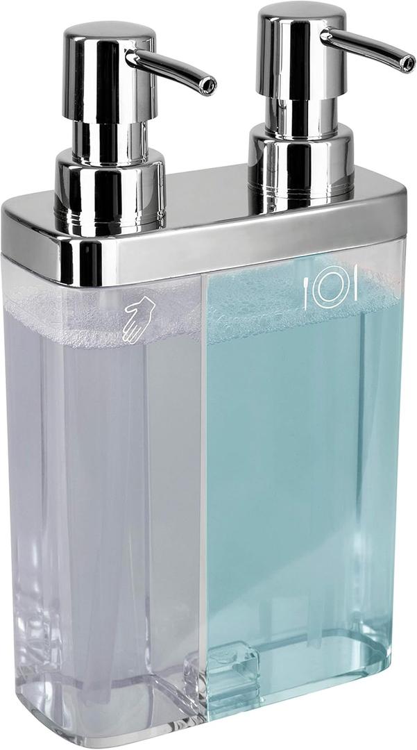 Kitchen Details Dual Pump Soap & Lotion Dispenser | Bathroom and Kitchen Sink | Countertop | Compact Design | Clear