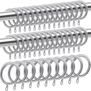 40 Pack Metal Drapery Curtain Rod Rings with Eyelets Internal Diameter 0.98in Fits up to 0.7in Rod Hanging Drape Sliding Eyelet Sliver Rings for Window Door Shower Bathroom (Silver)