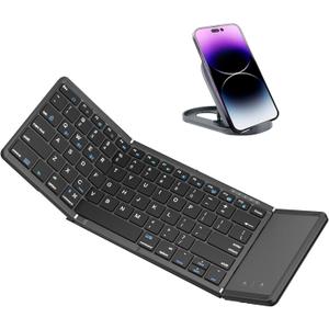 Folding Bluetooth Keyboard with Touchpad, Rechargeable Portable Travel Keyboard Bluetooth Sync Up to 3 Devices, for Windows iOS Android Tablet Laptop, Black - Big Touchpad BT5.1 x 3