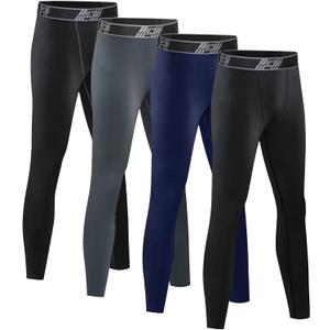 HOPLYNN 4 Pack Youth Boys Compression Pants Leggings Tights Athletic Base Layer Under Pants Gear for Football Sports (X-Large, 2 Black, 1 Blue, 1 Grey)