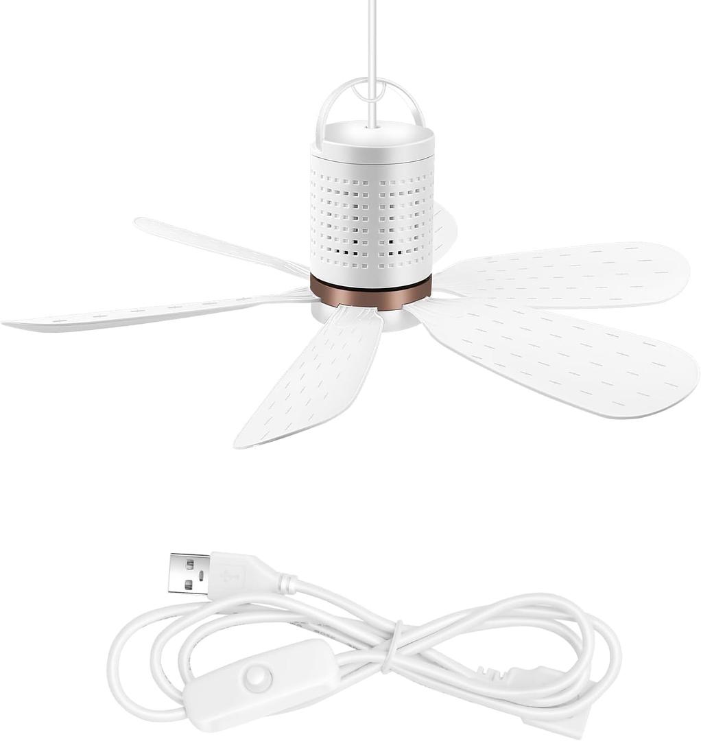 USB Ceiling Fan with Six Blades,Portable Ceiling fan fan for Camping;Bedroom;Office;Living Room (Button)