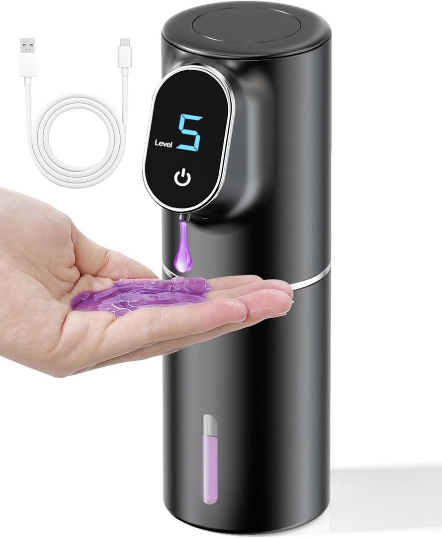 Hand Soap Dispenser,Touchless Soap Dispenser Bathroom Kitchen,Automatic,Hands-Free,Rechargeable,5-Level Adjustable,LED Screen Display,320ML 10.8OZ (Gel-Black)
