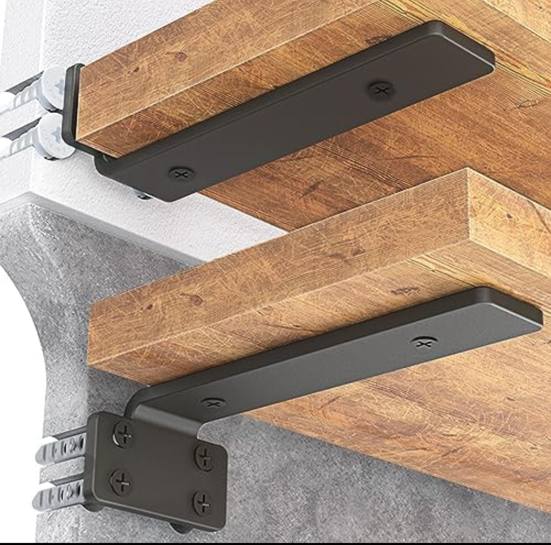 Neodrop  Shelf Bracket, Heavy Duty Floating Shelf Brackets 10 inch Long, 8  Pack Brackets for Shelves, Black Coated Metal Wall Shelf Support Brackets with 1/4  Inch