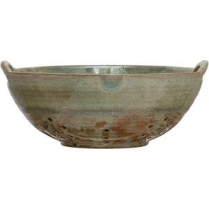 Creative Co-Op Stoneware Berry Bowl with Handles, Aqua Reactive Glaze (8.5"L x 7.75"W x 3.25"H)