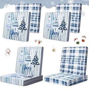 Tingjoo 8Pcs Patio Cushion Covers Stretch Outdoor Couch Cushion Covers Slipcovers Sets Replacement Furniture Sofa Chair Seat Couch Washable(Snow Blue)