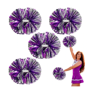 4 Pcs Metallic Cheerleading Pom Poms, 12Inch Cheerleader Pompoms with Baton Handle for School Team Sports Games Dance, Color: Silver/Purple 4 Pcs Metallic Cheerleading Pom Poms, 12Inch Cheerleader Pompoms with Baton Handle for School Team Sports Games Dance, Color: Silver/Purple