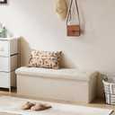DUMOS 43 Inch Folding Storage Ottoman Bench, Large Hidden Storage Chest withThicker Foam Padded Seat, End of Bed Foot Rest Stool for Bedroom Living Room Entryway, Load 660 lbs, Beige