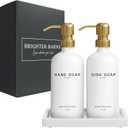 Luxury Glass Hand and Dish Soap Dispenser Set by Brighter Barns - Kitchen Soap Dispenser Set with Tray for Kitchen Sink - White and Gold Home Accessories & Decor for Restaurants, Airbnb, Gift (Gold)