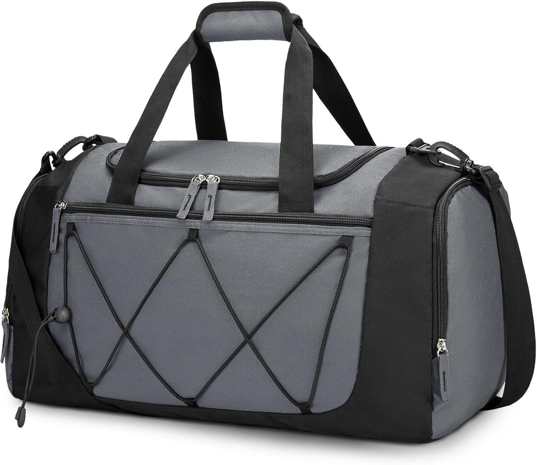 Vorspack Gym Bag for Men - 21 Inches Duffle Bag for Travel Lightweight Duffel Bag with Shoe Compartment Personal Item Travel Bag Weekender Bag for Travel Sports Gym - Grey