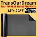 TransOurDream Matte Black HTV Heat Transfer Vinyl Roll for All Cutter Machines - 12'' x 15ft PU Black Iron on Vinyl for T-Shirts - Thin and Easy to Weed