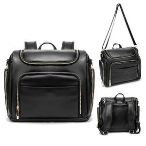 Leather Diaper Bag Backpack with Changing Pad - Multi-Function Large Capacity Baby Bag with Adjustable Shoulder Strap & Stroller Straps (Black)