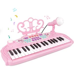 M SANMERSEN Toys for 3+ Year Old Girls - Kids Piano Keyboard 37 Keys Piano with Microphone Portable Electronic Keyboards Musical Instrument Educational Toys Birthday Gifts for Girls Age 3-6, Pink
