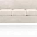 PrinceDeco Velvet Couch Covers for Sofa Soft 4 Pieces Couch Covers for 3 Cushion Couch Sofa Pet Friendly Furniture Protector with Non Slip Elastic Bottom Width Up to 90 Inch (Large, Ivory)
