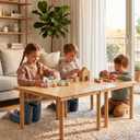 44" x 30" Low Picnic Table with Boho Table Runner Wooden Table