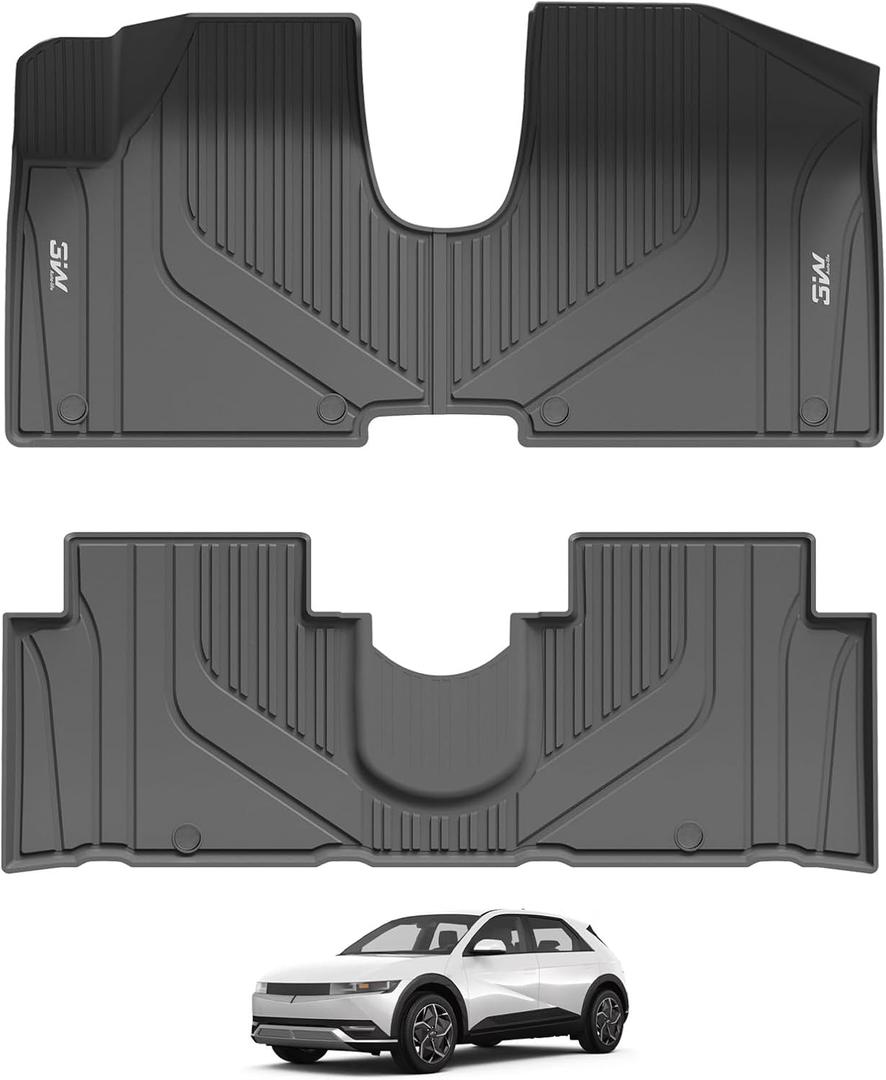 3W Floor Mats for Hyundai Ioniq 5 2022-2024 2025 (Only for Unmovable Console), TPE All Weather Custom Fit Floor Mats for Hyundai Ioniq 5 1st and 2nd Row Full Set Car Liners, Black