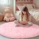 Round Fluffy Pink Rug for Bedroom, 4Ft Fuzzy Shag Circle Area Rug for Girls Kids Room Nursery, Soft Non Slip Plush Carpet for Dorm Living Room Home Decor
