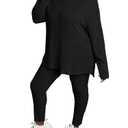 Tycorwd Women's Plus Size Two Piece Outfits Sweatsuits Sets Long Sleeve Hoodies Tracksuit Lounge Sets Black 3XL