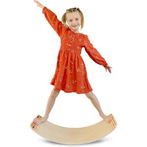 New Bounce Balance Board - Premium Wooden Wobble Board for Exercise & Balance Training - Supports Up to 480 Lbs. - Versatile Rocking Balance Boards for All Ages (Large (11.8"x35"))